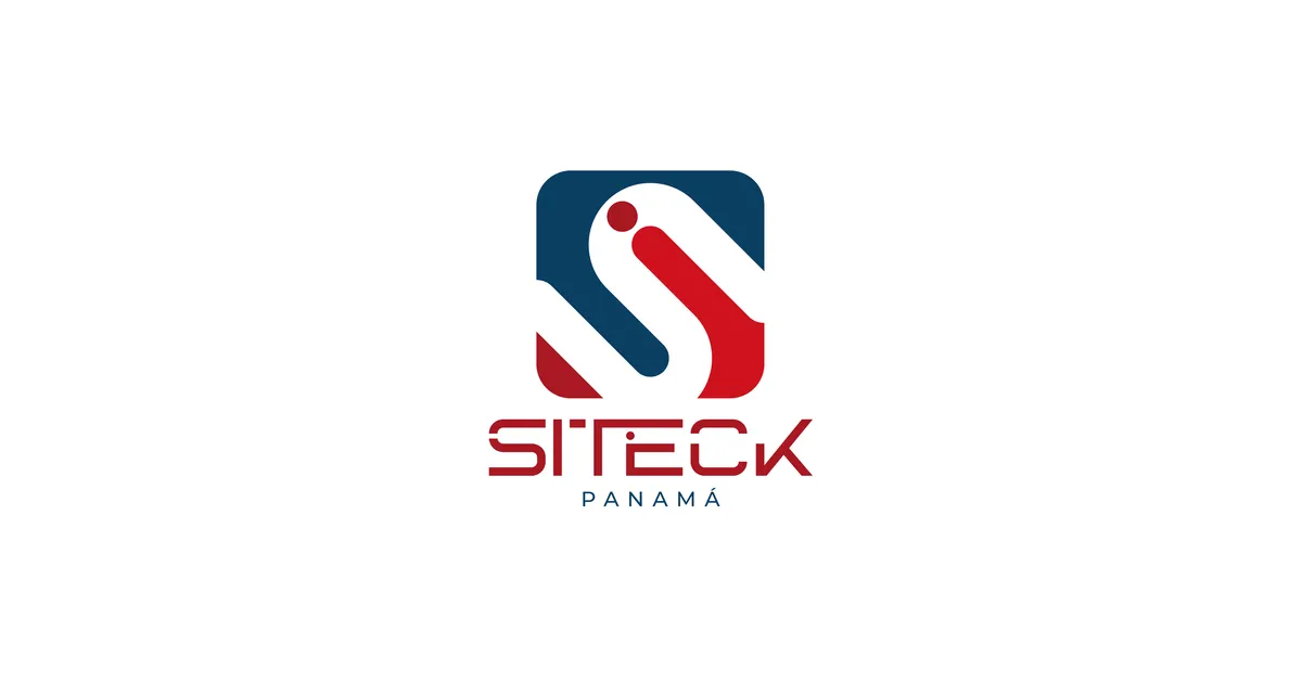 Logotipo de Siteck Panamá: un cuadrado azul oscuro con una letra S formada por trazos blancos y rojos, y debajo la palabra SITECK en rojo con PANAMÁ en azul